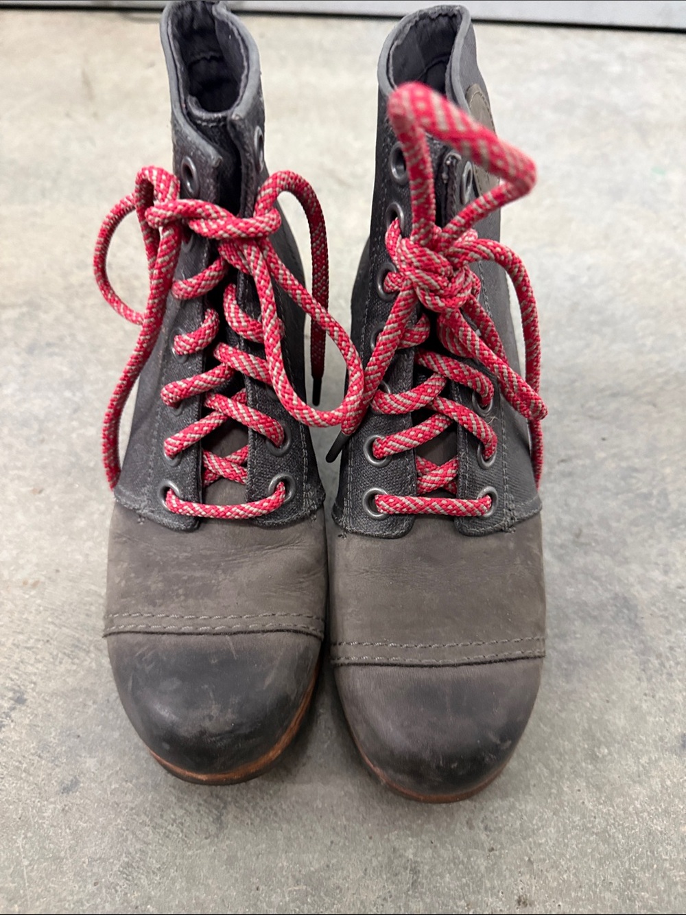 Sorel Gray Lace-Up Boots with Red Accent Laces